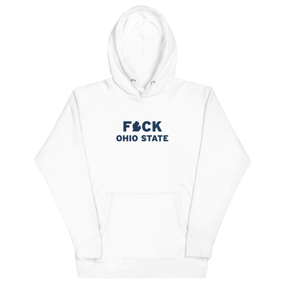 'F*ck Ohio State' Hoodie (White/Navy Type w/ Lower Peninsula Outline ) | Unisex Premium - Circumspice Michigan