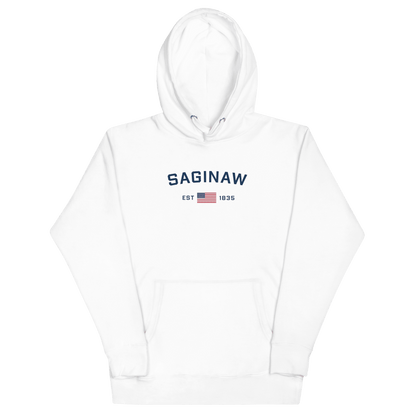 'Saginaw EST 1835' Hoodie (w/ USA Flag Outline) | Unisex Premium - Circumspice Michigan