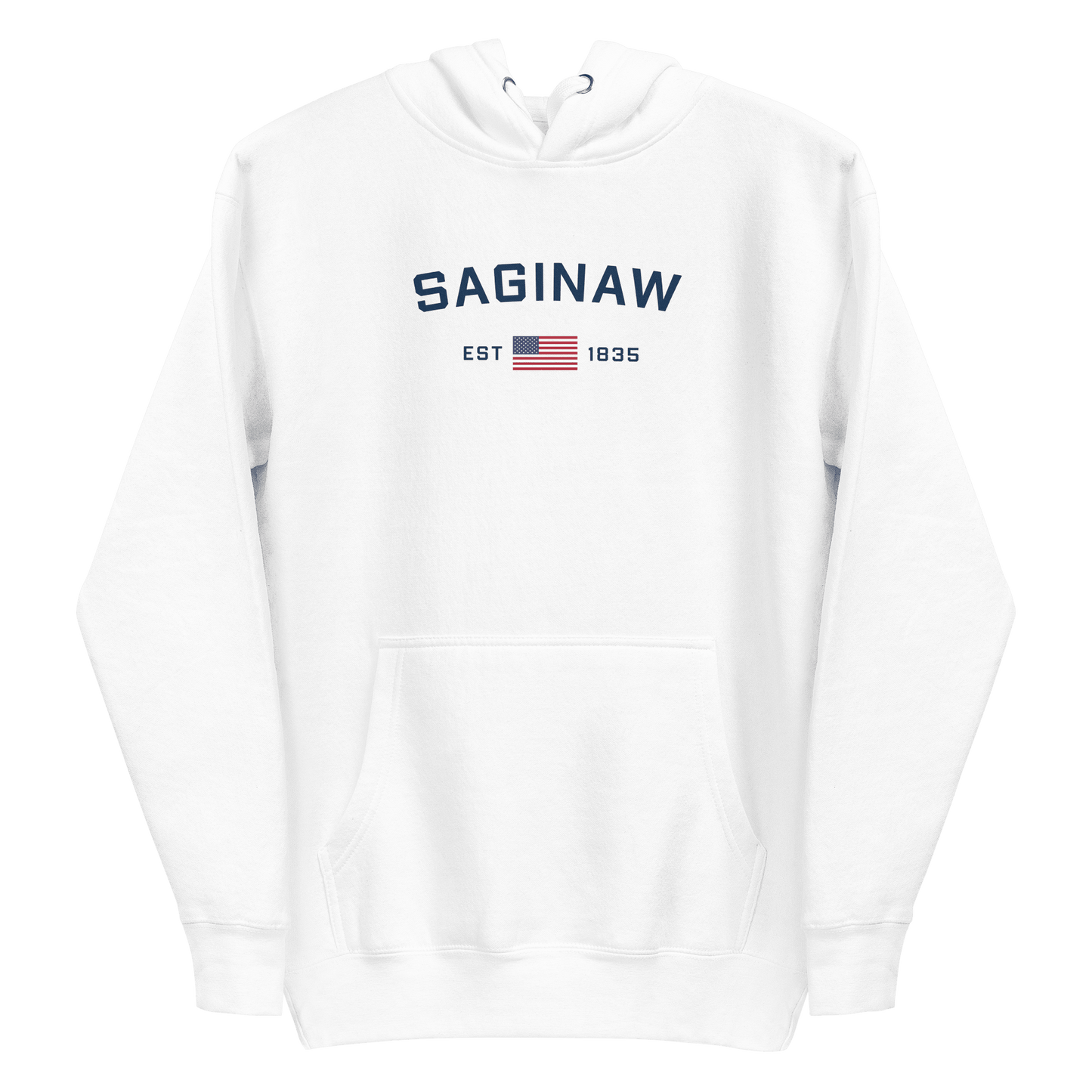 'Saginaw EST 1835' Hoodie (w/ USA Flag Outline) | Unisex Premium - Circumspice Michigan