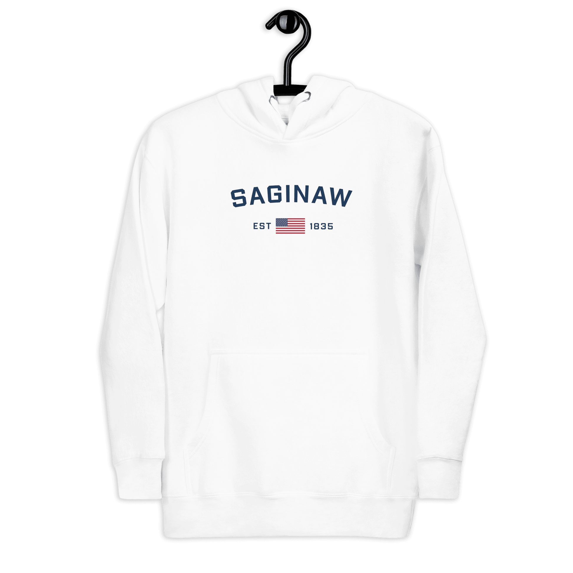 'Saginaw EST 1835' Hoodie (w/ USA Flag Outline) | Unisex Premium - Circumspice Michigan