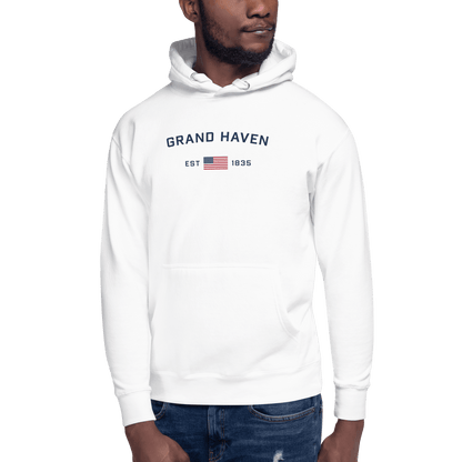 'Grand Haven EST 1835' Hoodie (w/ USA Flag Outline) | Unisex Premium - Circumspice Michigan