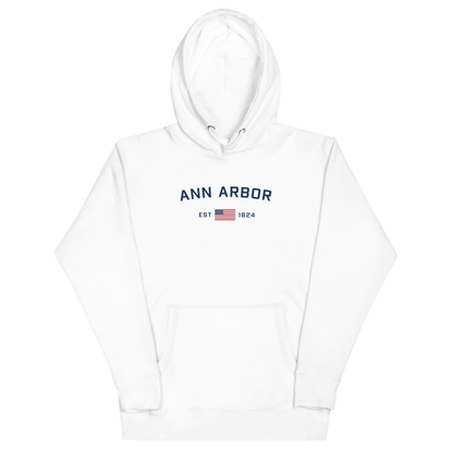 'Ann Arbor EST 1824' Hoodie (w/ USA Flag Outline) | Unisex Premium - Circumspice Michigan