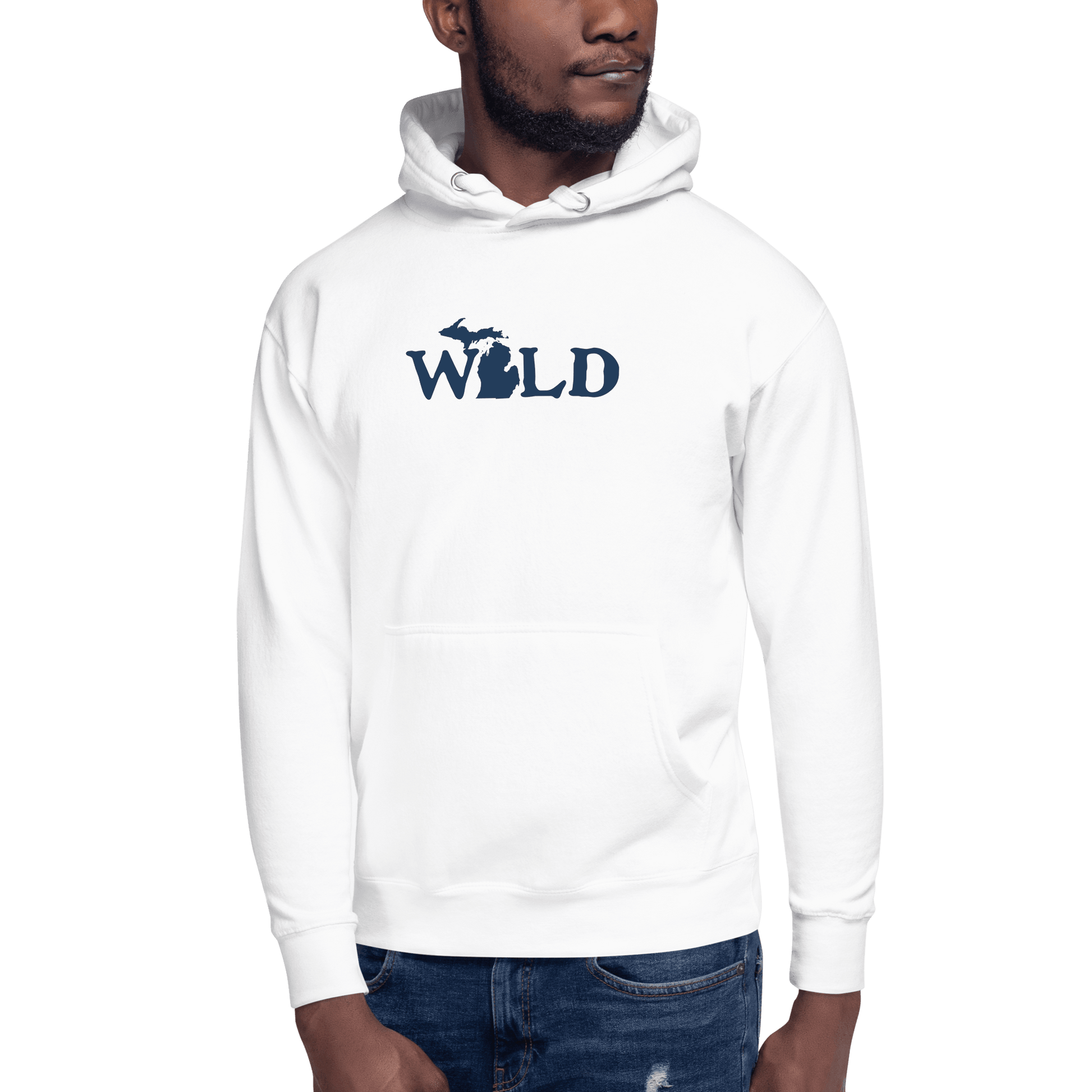 Michigan 'Wild' Hoodie (Woodcut Font w/ MI Outline) | Unisex Premium - Circumspice Michigan