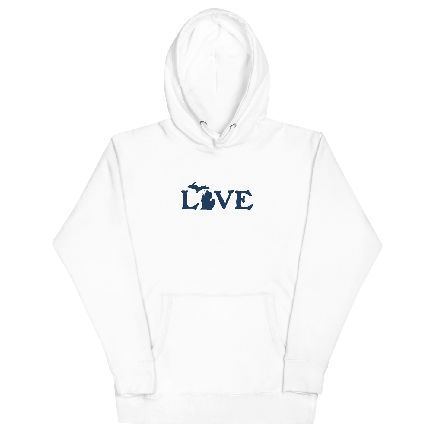 Michigan 'Love' Unisex Premium Hoodie (Woodcut Font w/MI Outline)