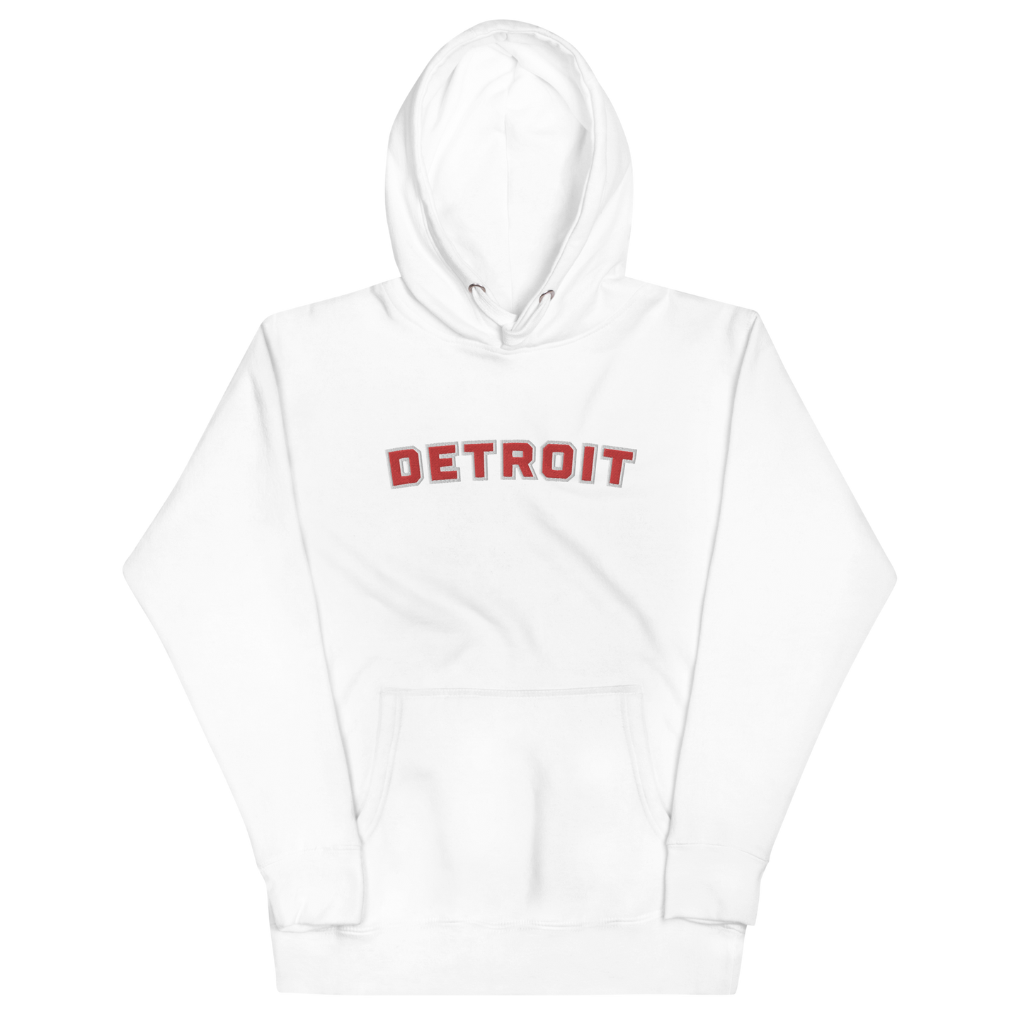 'Detroit' Unisex Premium Hoodie (Athletic Font) | Red Embroidery