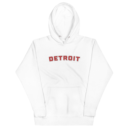 'Detroit' Unisex Premium Hoodie (Athletic Font) | Red Embroidery