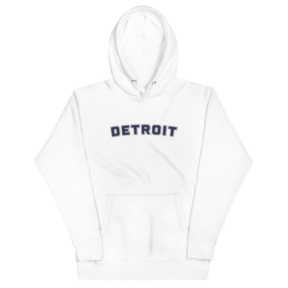 'Detroit' Unisex Premium Hoodie (Athletic Font) | Navy Embroidery