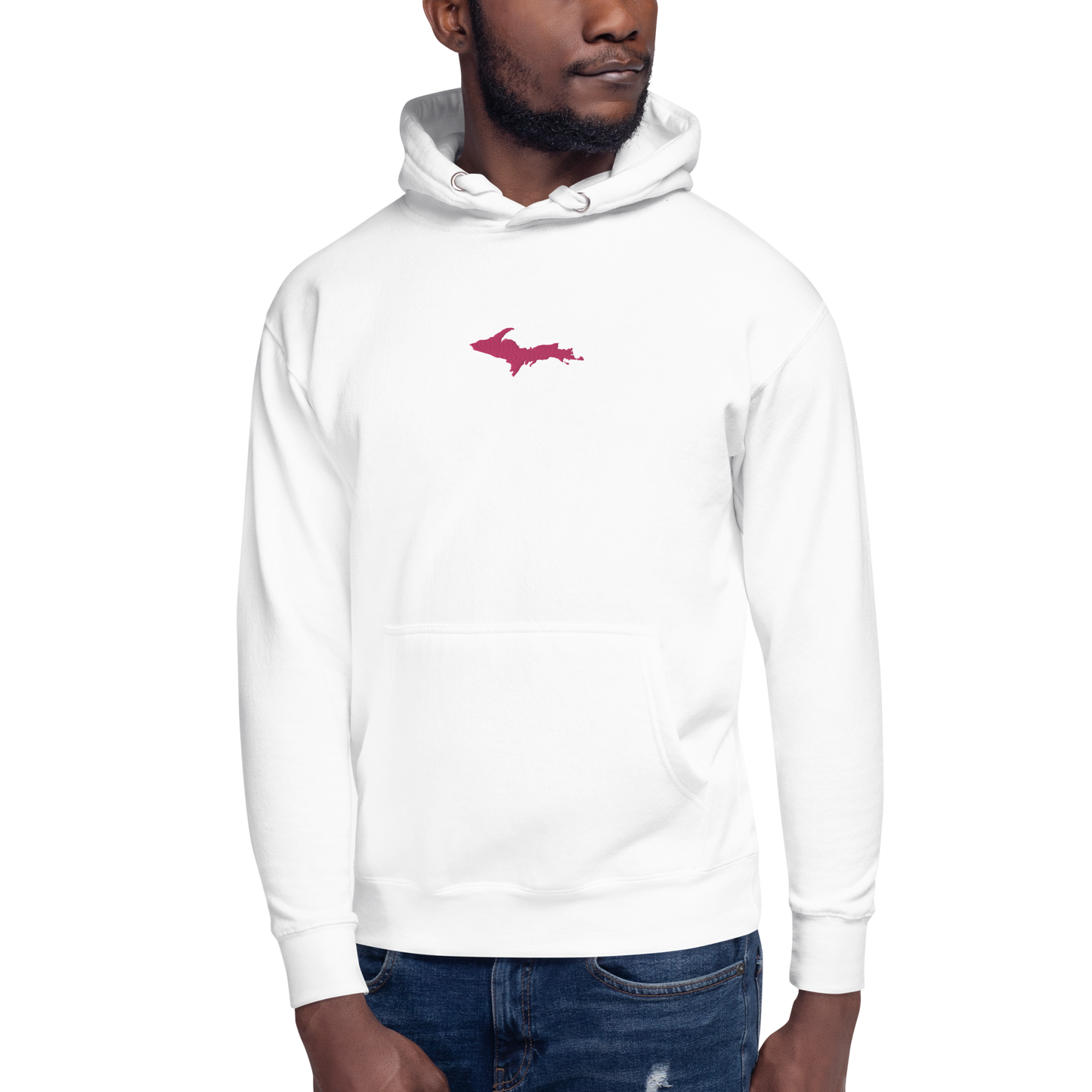 Michigan Upper Peninsula Hoodie (w/ Embroidered Pink UP Outline) | Unisex Premium