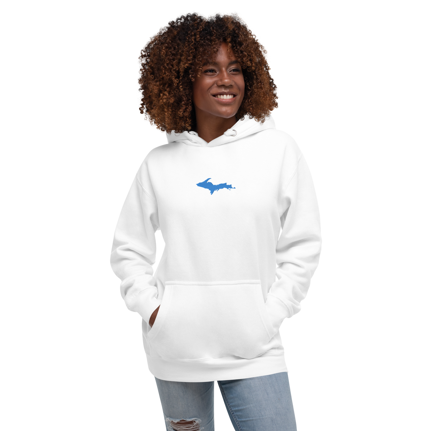 Michigan Upper Peninsula Hoodie (w/ Embroidered Azure UP Outline) | Unisex Premium