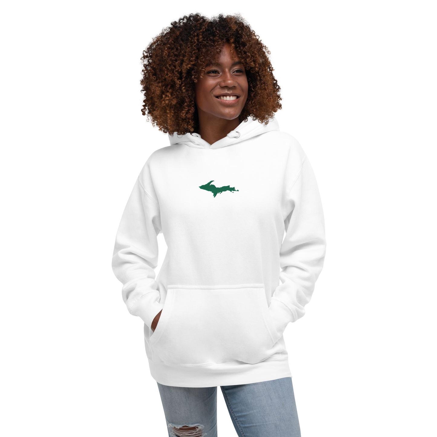 Michigan Upper Peninsula Hoodie (w/ Embroidered Green UP Outline) | Unisex Premium