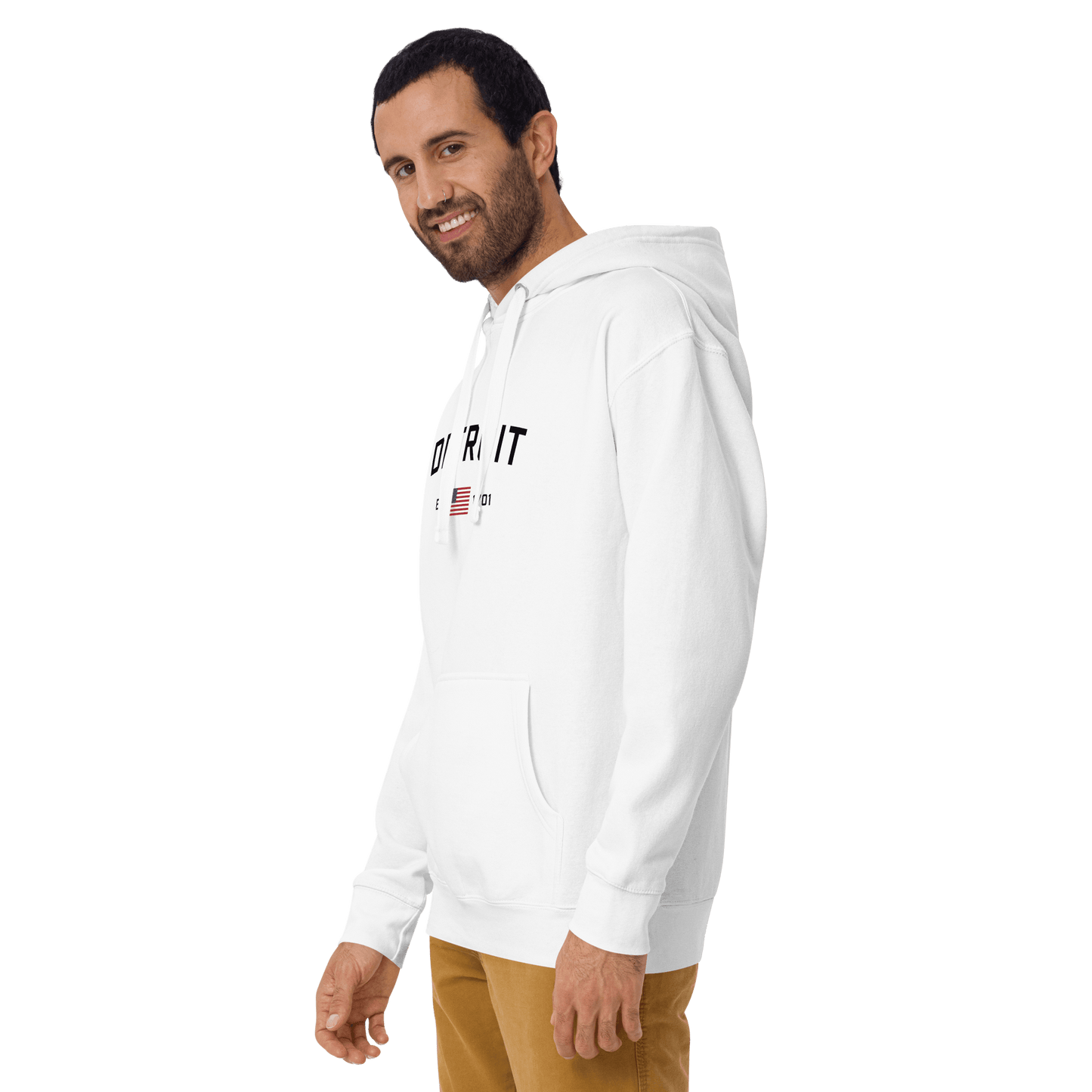 'Detroit EST 1701' Hoodie (w/ United States Flag) | Unisex Premium - Circumspice Michigan