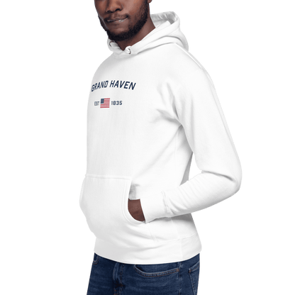 'Grand Haven EST 1835' Hoodie (w/ USA Flag Outline) | Unisex Premium - Circumspice Michigan