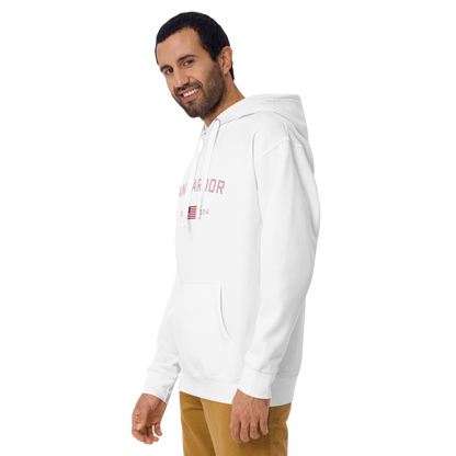 'Ann Arbor 1824' Unisex Premium Hoodie (Pink Type w/USA Flag Outline)