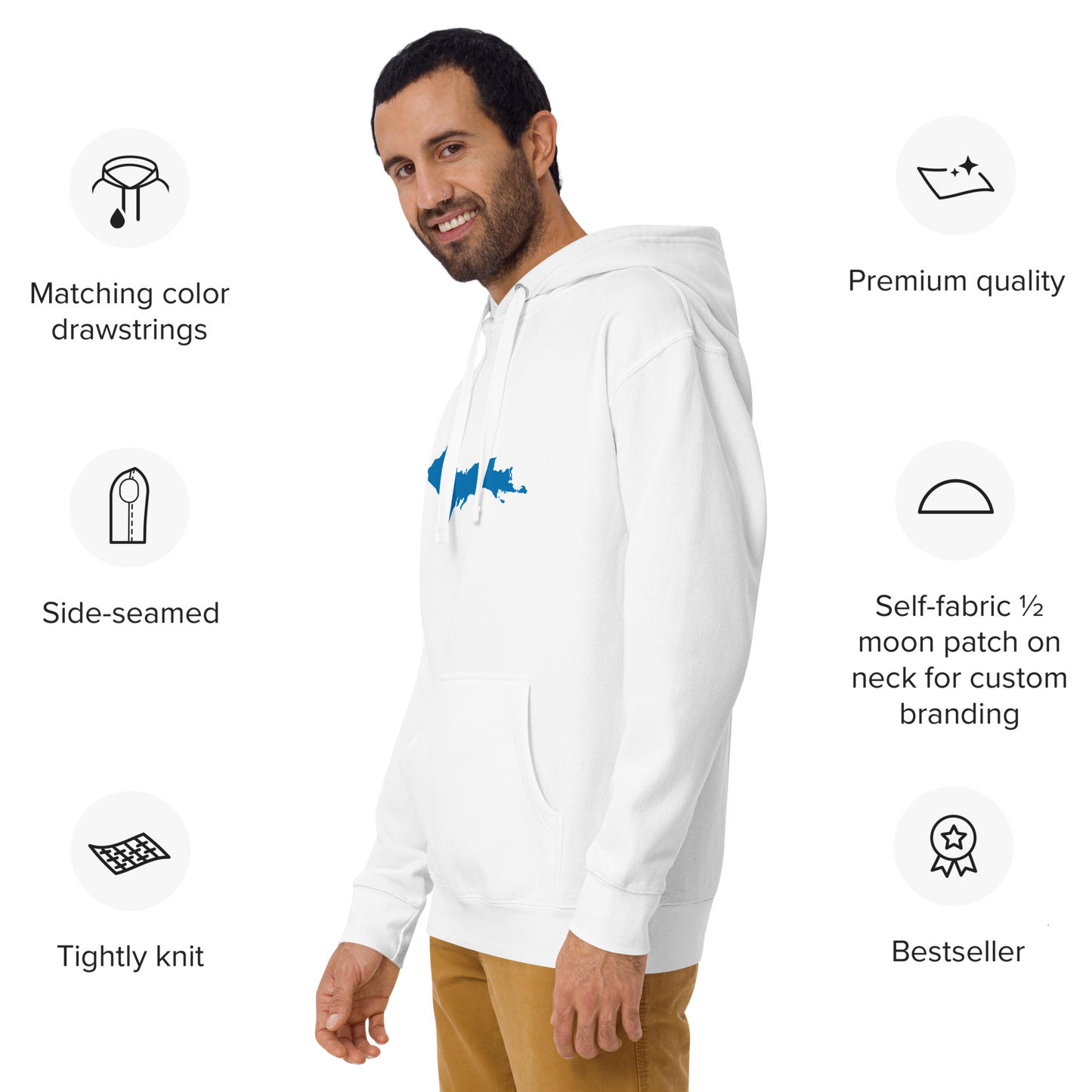 Michigan Upper Peninsula Hoodie (w/ Azure UP Outline) | Unisex Premium