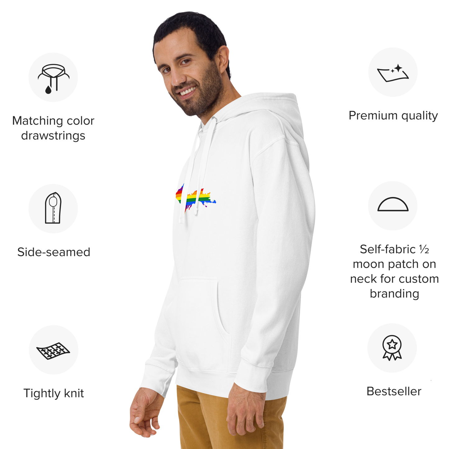 Michigan Upper Peninsula Hoodie (w/ UP Pride Flag Outline) | Unisex Premium