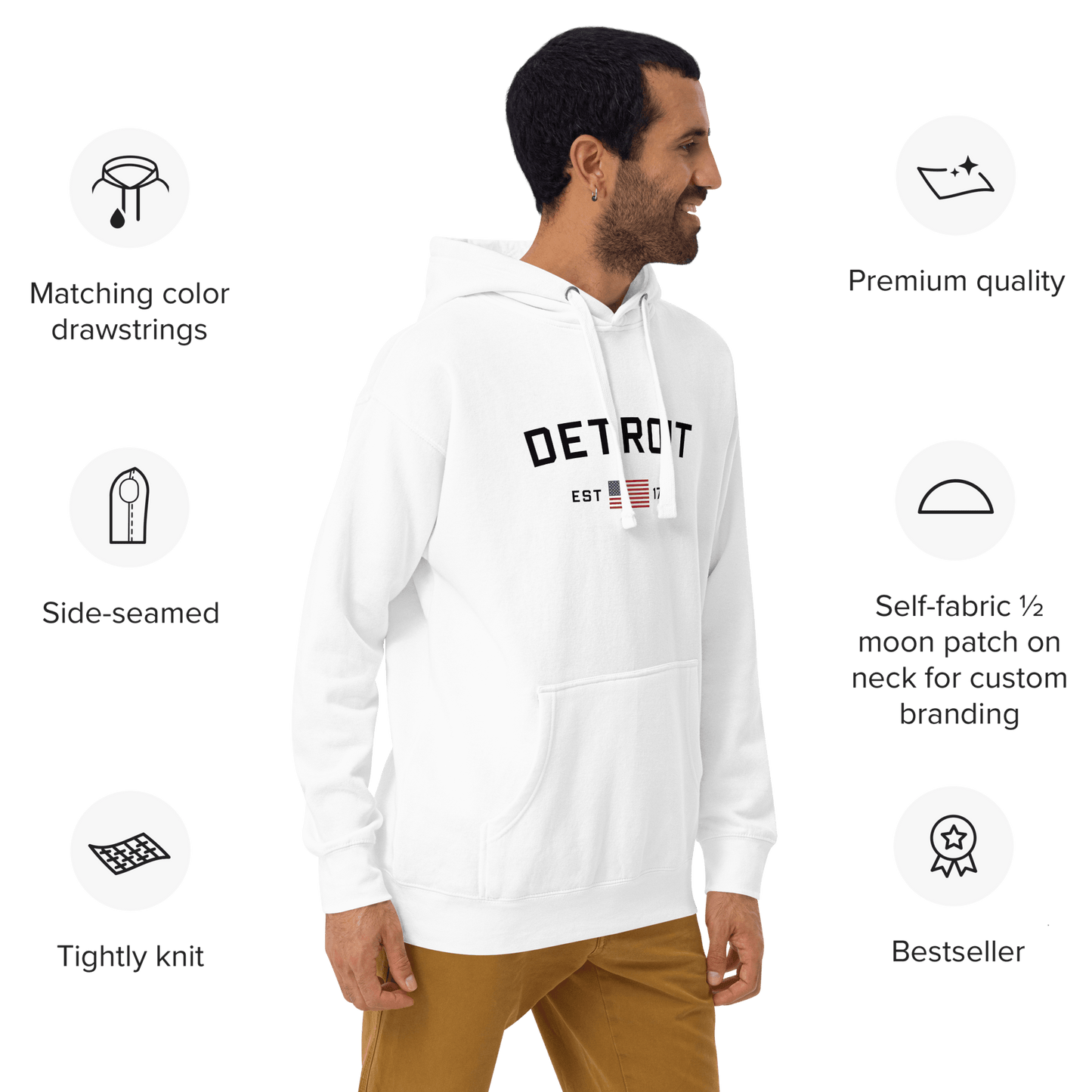 'Detroit EST 1701' Hoodie (w/ United States Flag) | Unisex Premium - Circumspice Michigan