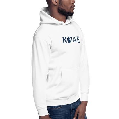 Michigan 'Native' Hoodie (White/Navy Licence Plate Font) | Unisex Premium - Circumspice Michigan