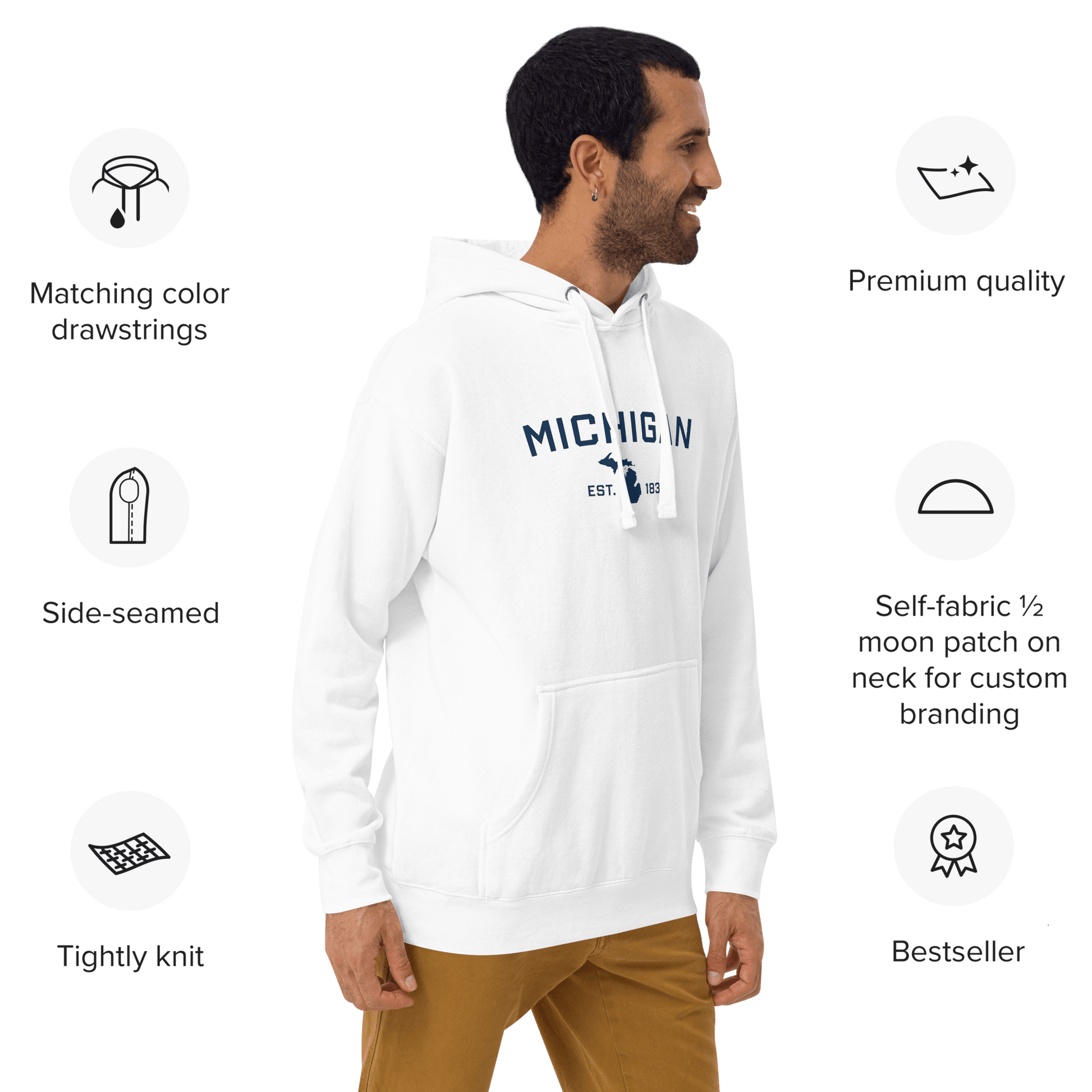 'Michigan EST 1837' Hoodie (w/ Michigan Outline) | Unisex Premium - Circumspice Michigan