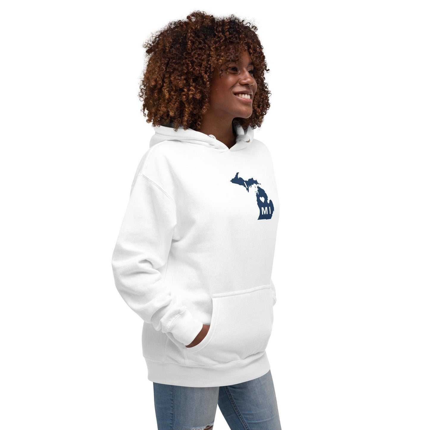 'I Heart MI' Hoodie (w/ Michigan Outline) | Unisex Premium - Circumspice Michigan