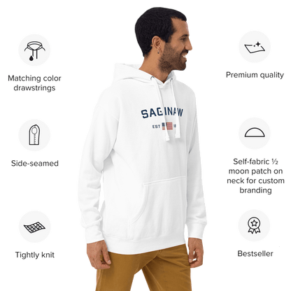 'Saginaw EST 1835' Hoodie (w/ USA Flag Outline) | Unisex Premium - Circumspice Michigan