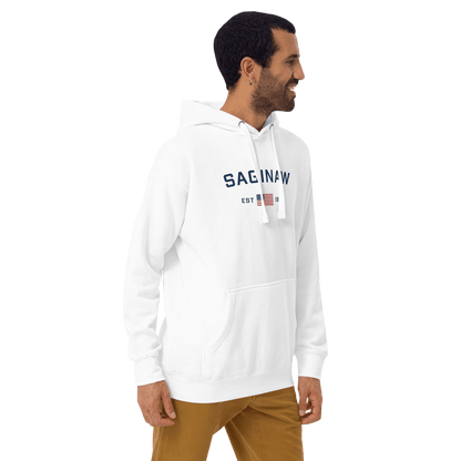 'Saginaw EST 1835' Hoodie (w/ USA Flag Outline) | Unisex Premium - Circumspice Michigan