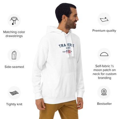 'Traverse City EST 1851' Unisex Premium Hoodie (w/ USA Flag Outline)