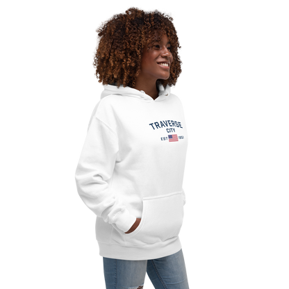 'Traverse City EST 1851' Unisex Premium Hoodie (w/ USA Flag Outline)