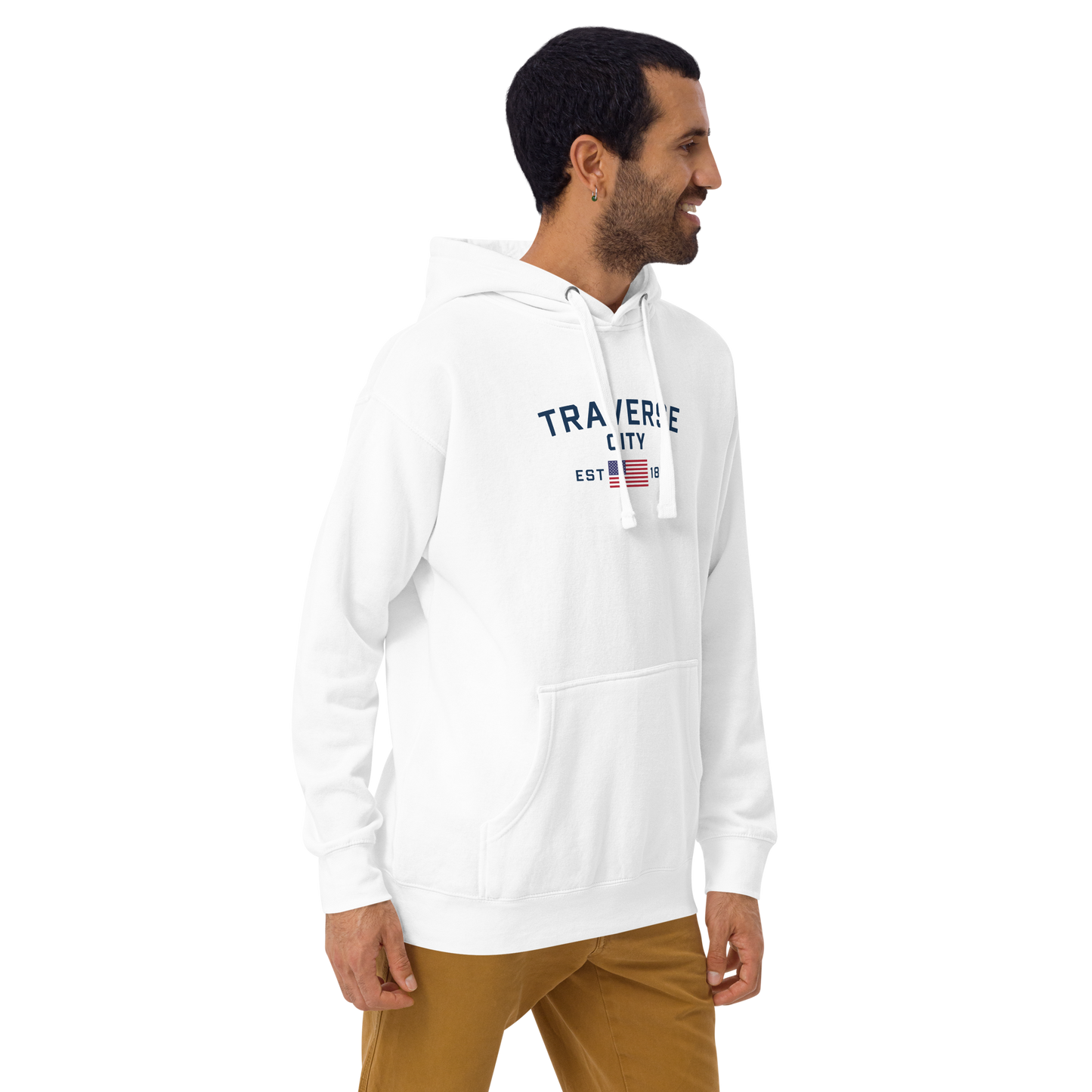 'Traverse City EST 1851' Unisex Premium Hoodie (w/ USA Flag Outline)