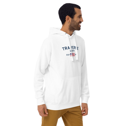 'Traverse City EST 1851' Unisex Premium Hoodie (w/ USA Flag Outline)