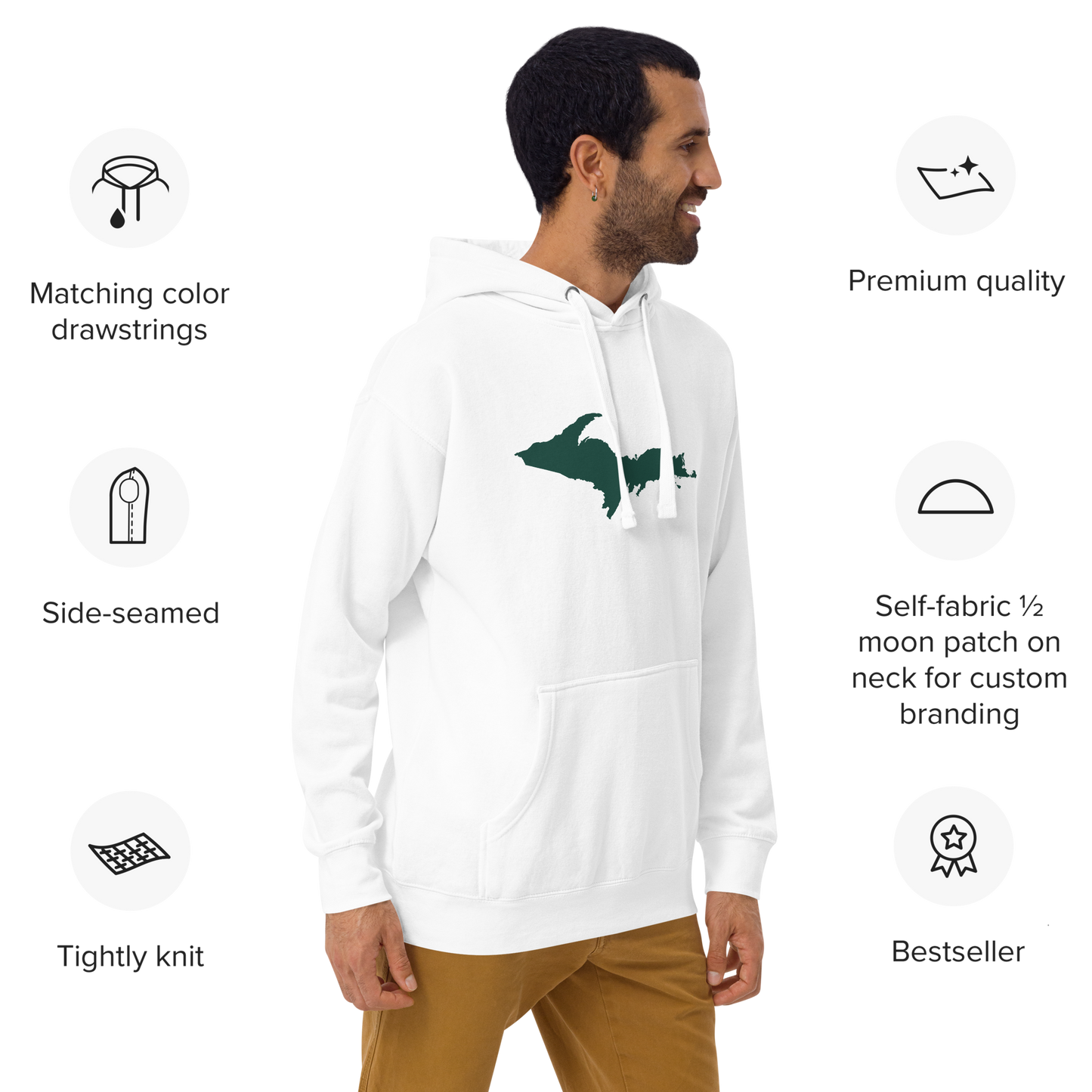 Michigan Upper Peninsula Hoodie (w/ Green UP Outline) | Unisex Premium