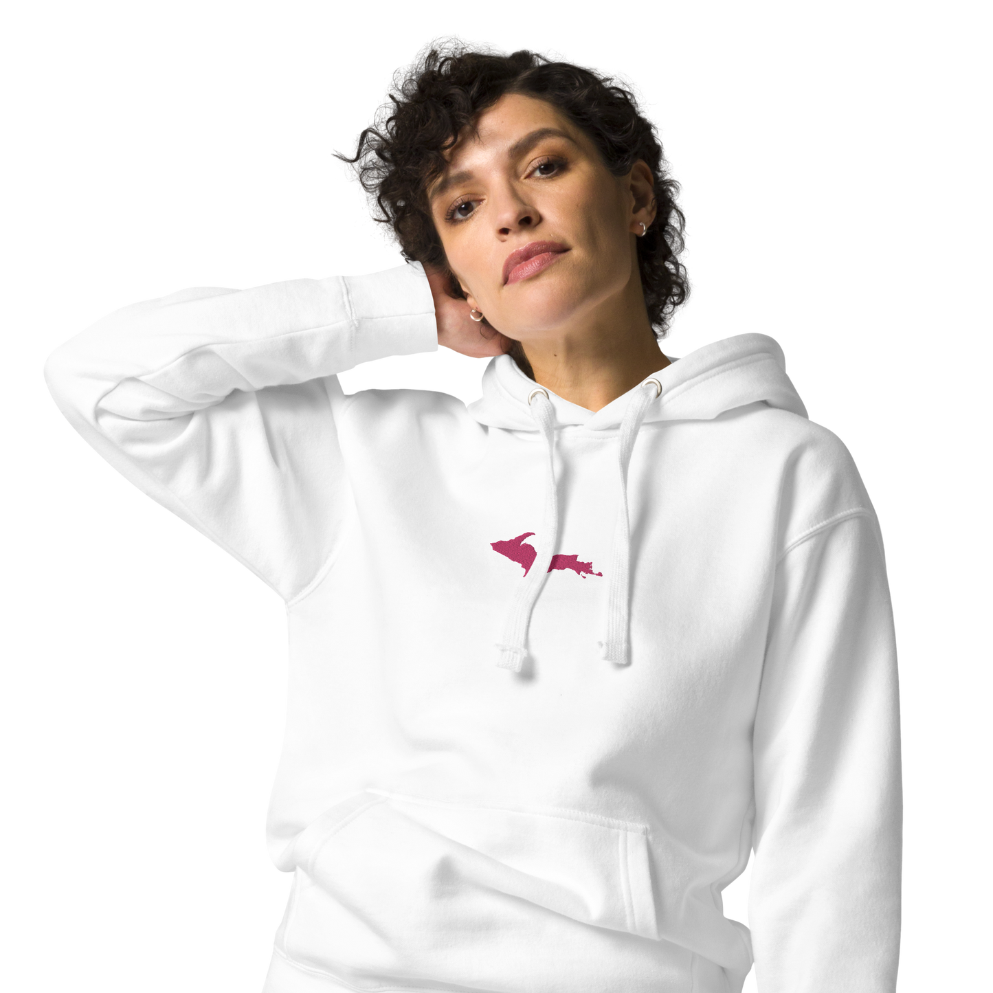 Michigan Upper Peninsula Hoodie (w/ Embroidered Pink UP Outline) | Unisex Premium