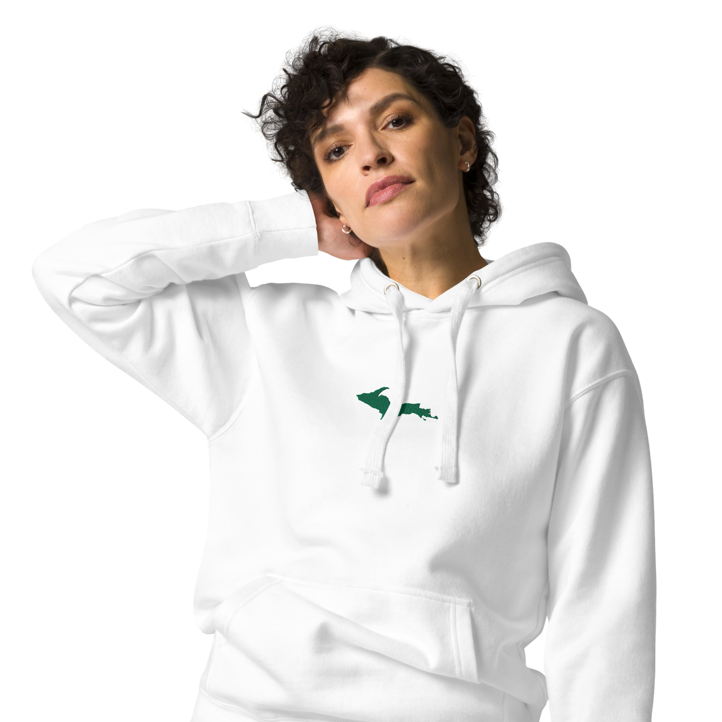 Michigan Upper Peninsula Hoodie (w/ Embroidered Green UP Outline) | Unisex Premium