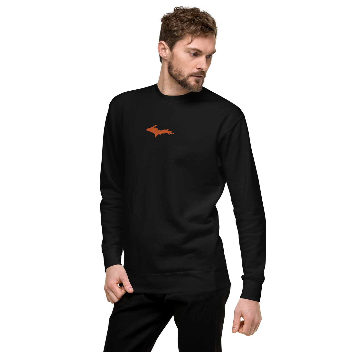 Michigan Upper Peninsula Sweatshirt (w/ Embroidered Orange UP Outline) | Unisex Premium