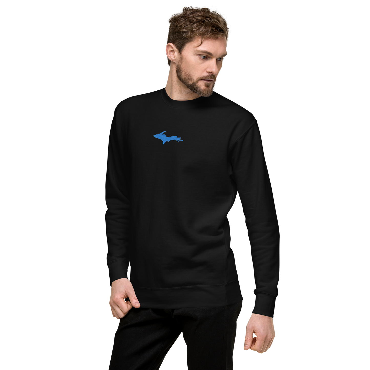 Michigan Upper Peninsula Sweatshirt (w/ Embroidered Azure UP Outline) | Unisex Premium