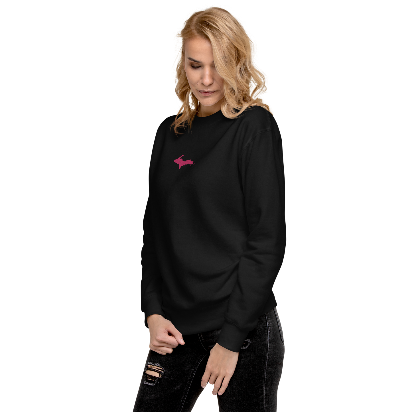 Michigan Upper Peninsula Sweatshirt (w/ Embroidered Pink UP Outline) | Unisex Premium