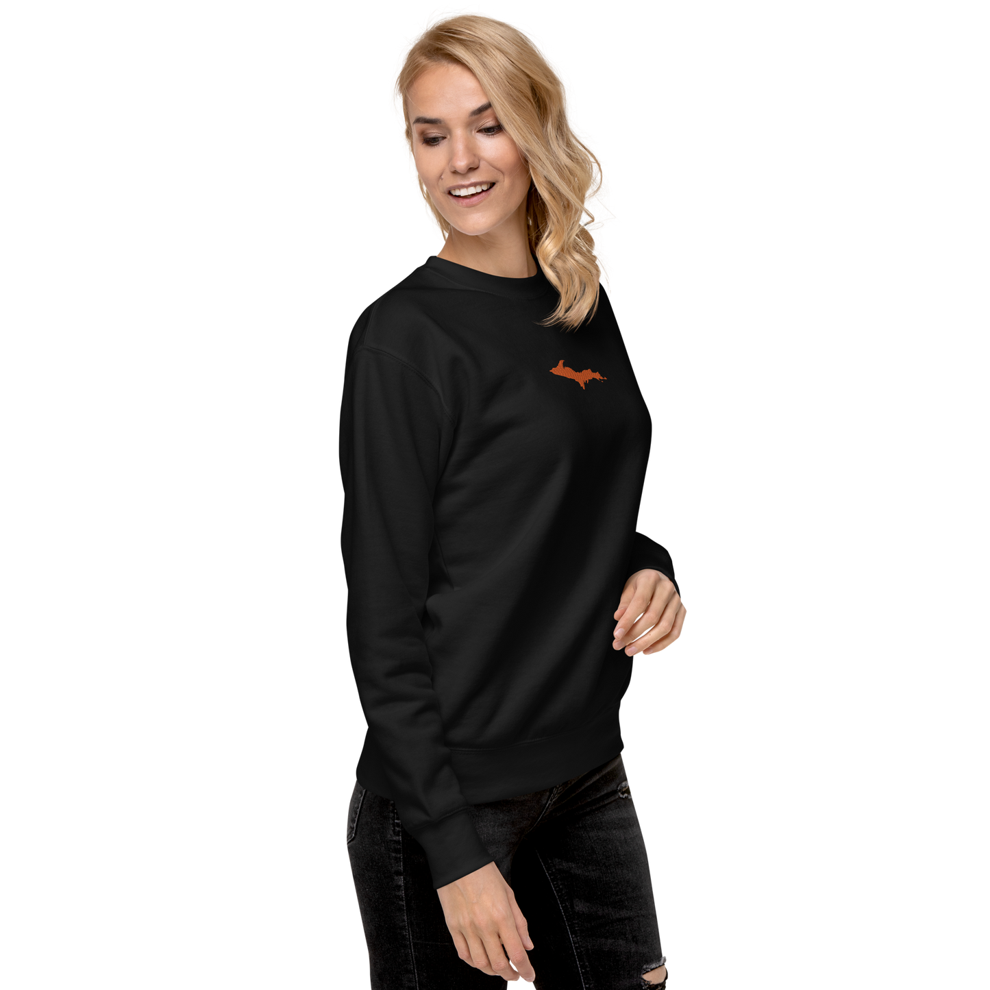 Michigan Upper Peninsula Sweatshirt (w/ Embroidered Orange UP Outline) | Unisex Premium