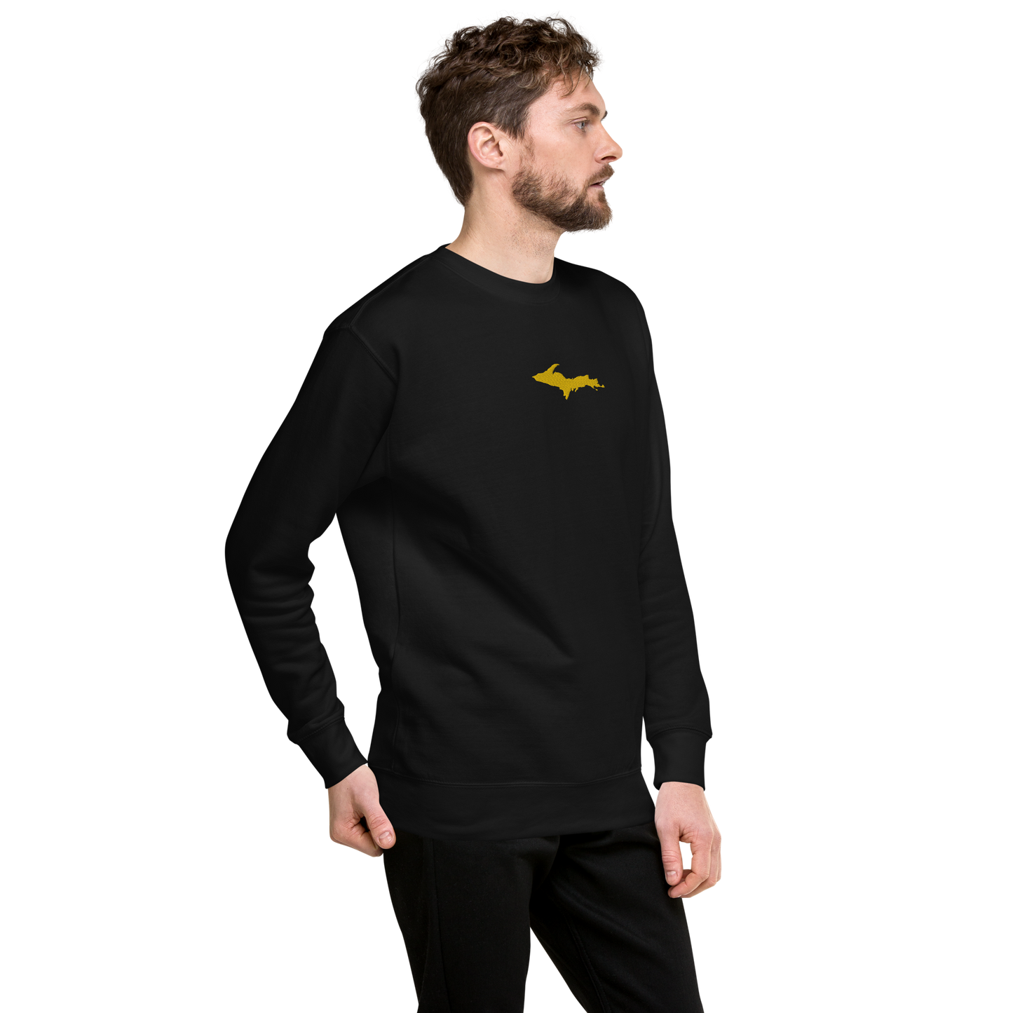 Michigan Upper Peninsula Sweatshirt (w/ Embroidered Gold UP Outline) | Unisex Premium