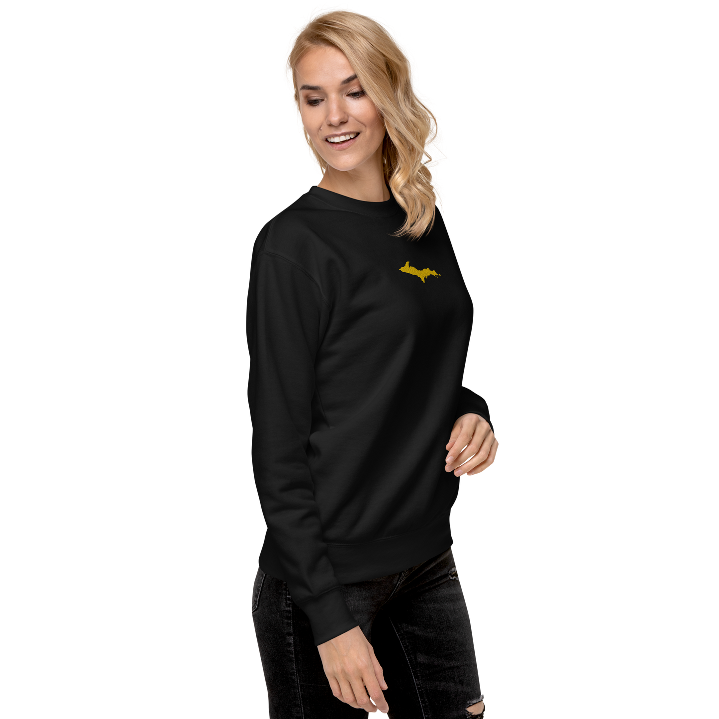 Michigan Upper Peninsula Sweatshirt (w/ Embroidered Gold UP Outline) | Unisex Premium