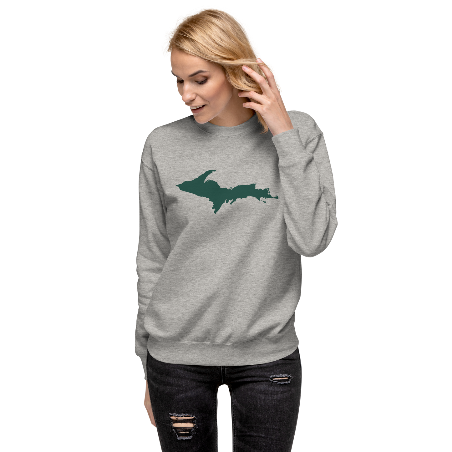 Michigan Upper Peninsula Sweatshirt (w/ Green UP Outline) | Unisex Premium