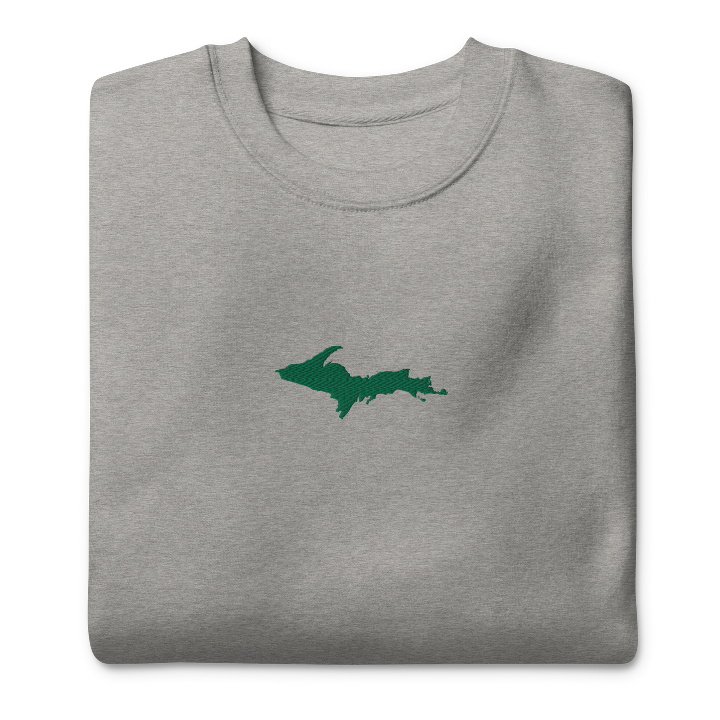 Michigan Upper Peninsula Sweatshirt (w/ Embroidered Green UP Outline) | Unisex Premium