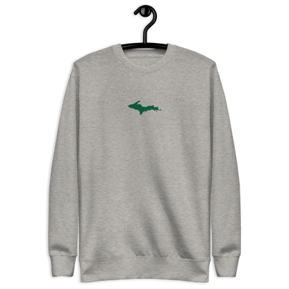 Michigan Upper Peninsula Sweatshirt (w/ Embroidered Green UP Outline) | Unisex Premium