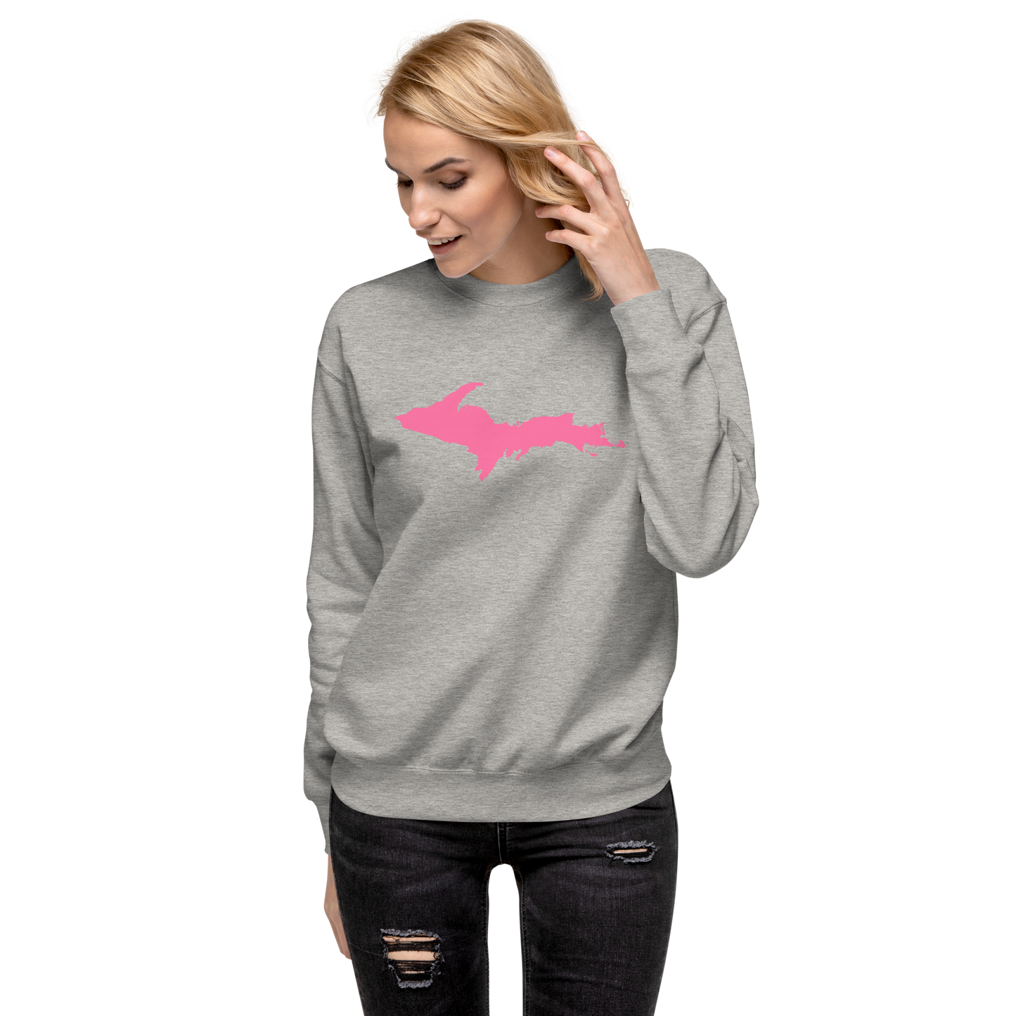 Michigan Upper Peninsula Sweatshirt (w/ Pink UP Outline) | Unisex Premium