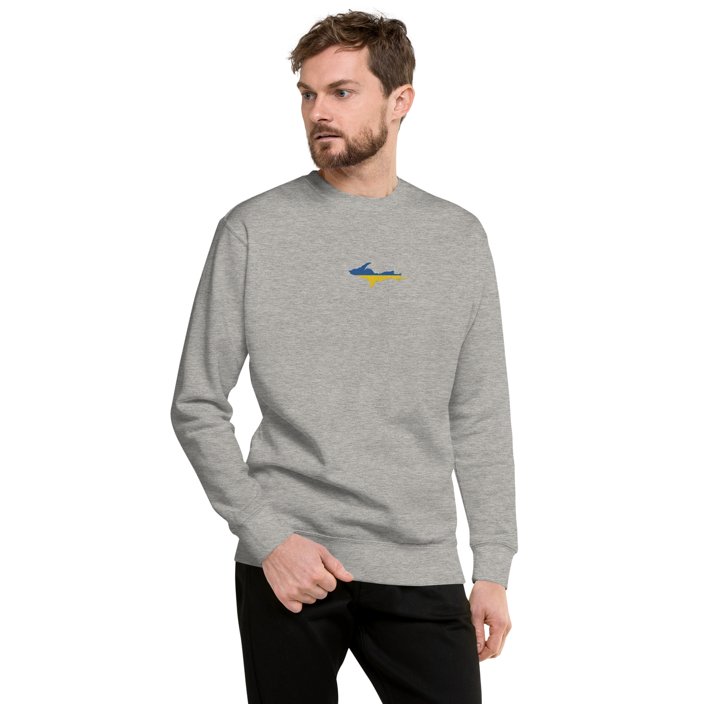 Michigan Upper Peninsula Sweatshirt (Embroidered w/ UP Ukraine Flag Outline) | Unisex Premium