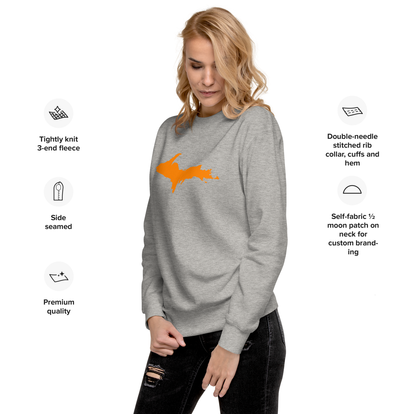 Michigan Upper Peninsula Sweatshirt (w/ Orange UP Outline) | Unisex Premium