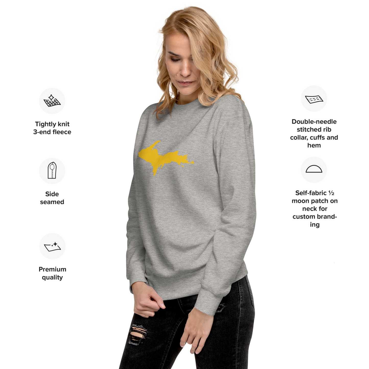 Michigan Upper Peninsula Sweatshirt (w/ Gold UP Outline) | Unisex Premium