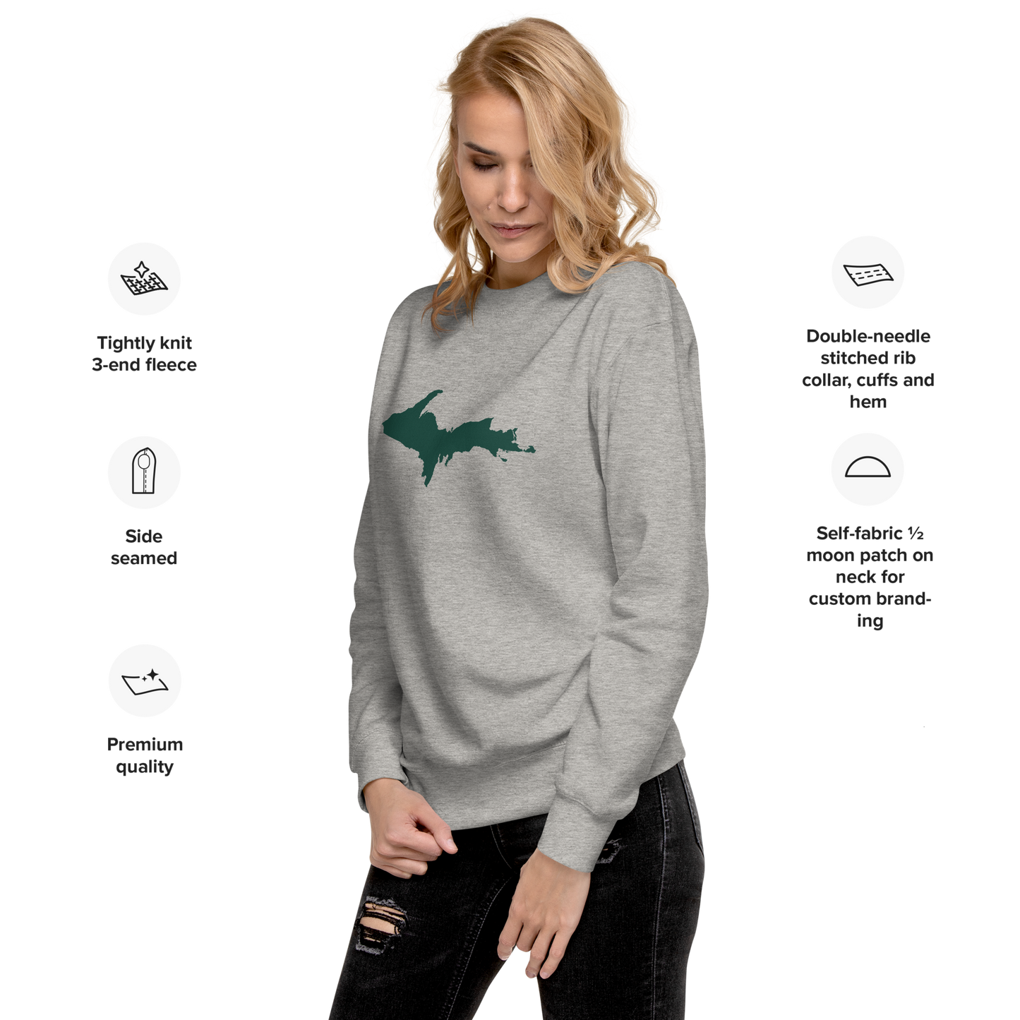 Michigan Upper Peninsula Sweatshirt (w/ Green UP Outline) | Unisex Premium