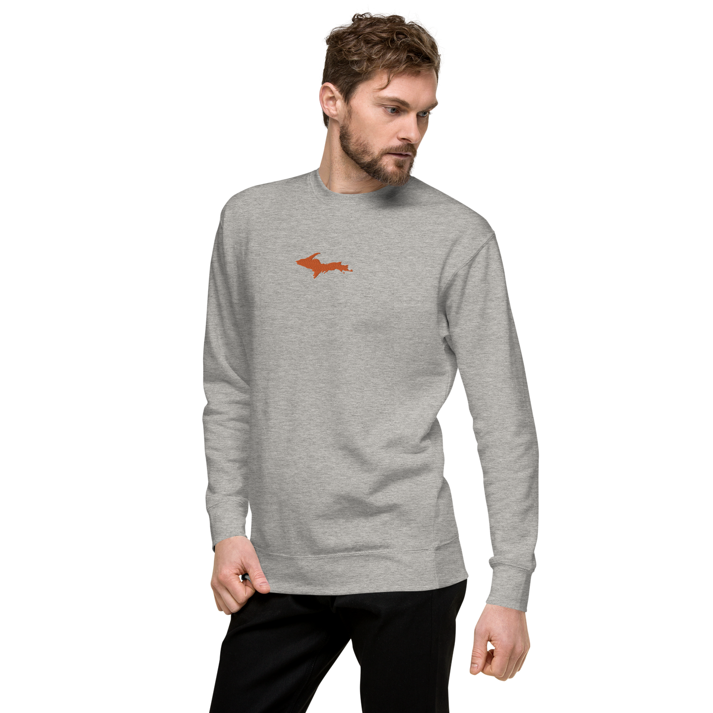 Michigan Upper Peninsula Sweatshirt (w/ Embroidered Orange UP Outline) | Unisex Premium