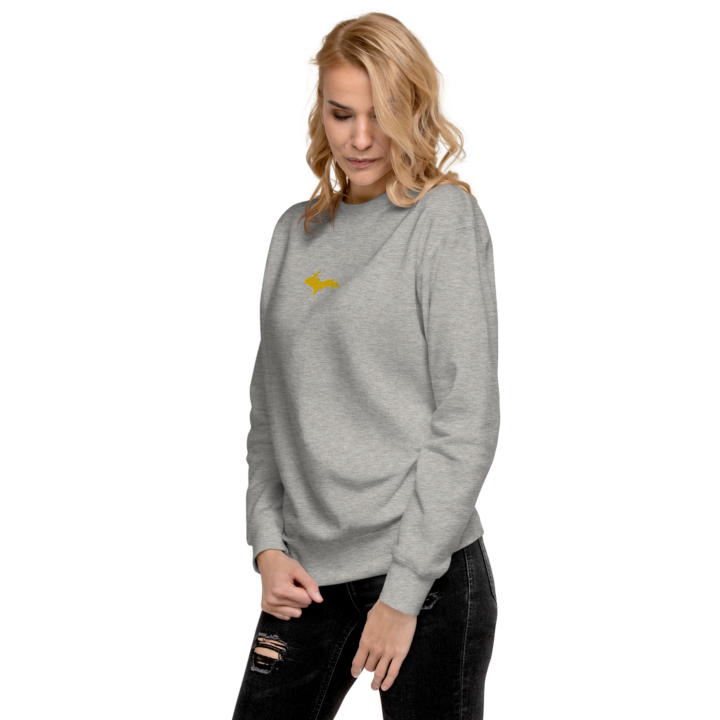 Michigan Upper Peninsula Sweatshirt (w/ Embroidered Gold UP Outline) | Unisex Premium