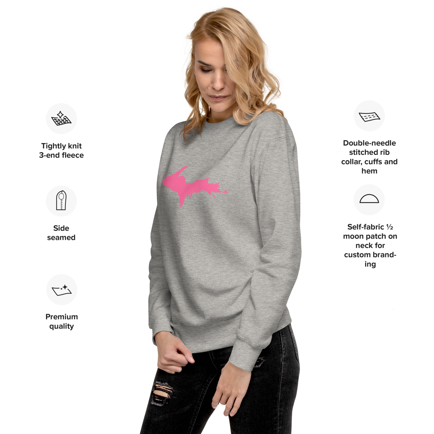 Michigan Upper Peninsula Sweatshirt (w/ Pink UP Outline) | Unisex Premium