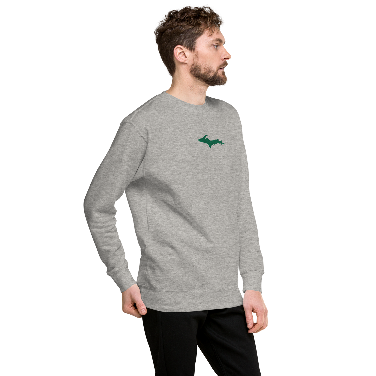 Michigan Upper Peninsula Sweatshirt (w/ Embroidered Green UP Outline) | Unisex Premium